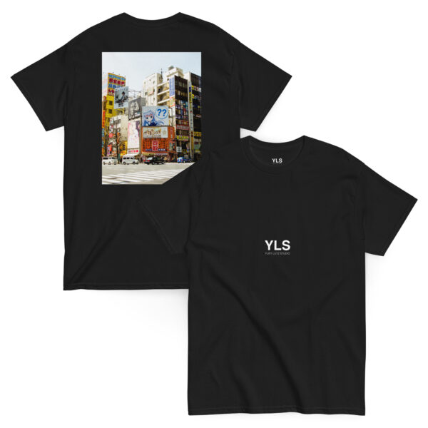 unisex-classic-tee-black-front-and-back-685955288eba1.jpg Takeshi in Akihabara – Unisex T-Shirt (BACK VISION)